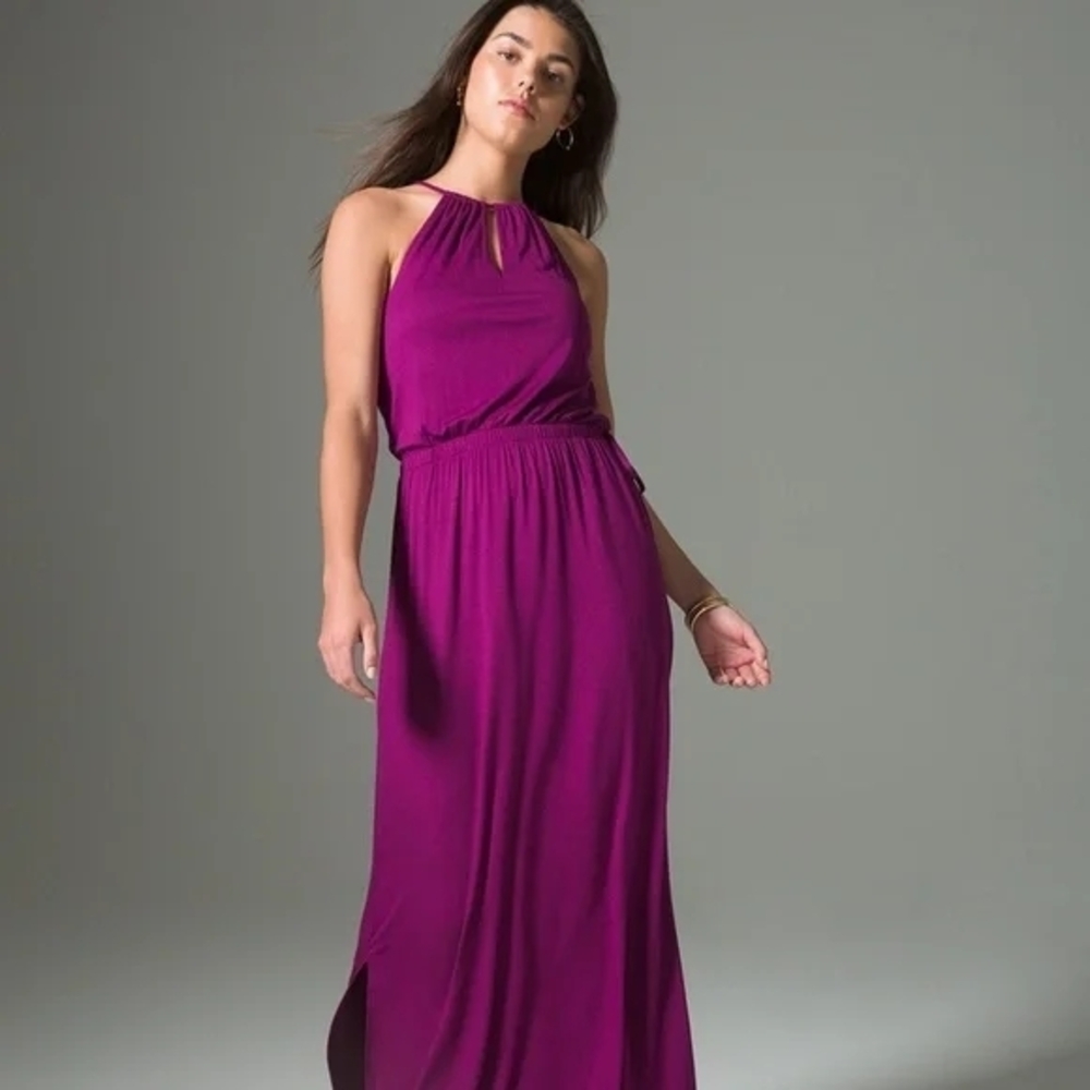 SOMA | Soft Jersey Keyhole Purple Maxi Bra Dress Elastic Tie Waist Pockets |‎ S